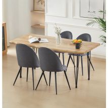 Hallowood Furniture - Cullompton Large Dining Table and Chairs Set 4, Live Edge Effect Top Kitchen Table (160cm) and Dark Grey Fabric Dining Chairs,