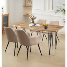 Hallowood Furniture - Cullompton Large Dining Table and Chairs Set 4, Live Edge Effect Top Kitchen Table (160cm) and Dark Grey Fabric Arm Chairs,