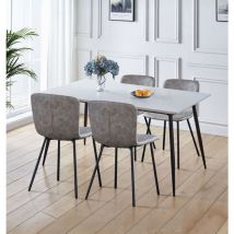 Hallowood Furniture - Cullompton Large Dining Table and Chairs Set 4, White Marble Effect Top in Black Metal Legs Kitchen Table (160 x 80cm) and