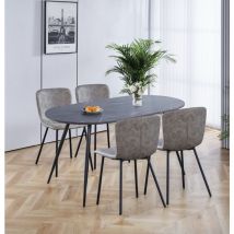Hallowood Furniture - Cullompton Large Dining Table and Chairs Set of 4, Grey Marble Effect Oval Dining Table and Light Grey Leather Effect Chairs,