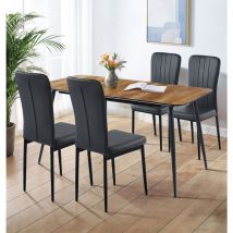 Hallowood Furniture - Cullompton Large Extendable Dining Table and Chairs Set 4, Light Oak Effect Top Extending Kitchen Table & Black High Back Faux