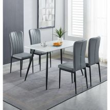 Hallowood Furniture Cullompton Small Dining Tables and Chairs Set of 4, White Marble Effect Dining Table (120x70cm) & Light Grey Faux Leather Chairs,