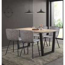 Hallowood Furniture Dudley Dining Table Set 4, 150cm Modern Industrial Table with Taupe Faux Leather Chairs – Ergonomic Padded Seats with Black