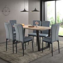 Hallowood Furniture - Dudley Large Dining Table and Chairs Set 6, Dinner Table (180cm) with Chunky u Shaped Metal Legs & Grey Faux Leather Chairs,