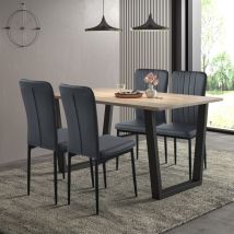 Dudley Large Table and Chairs Set 4, Dining Table (150cm) with Chunky u Shaped Metal Legs and Black Faux Leather Chairs, Set for Home and Cafe