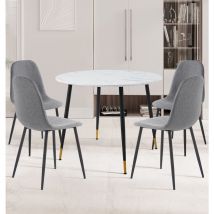 Hallowood Furniture - Finley Small Table and Chairs Set 4, Round Dining Table with White Marble Effect Table Top & Dark Grey Fabric Chairs, Dining