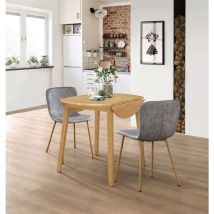 Hallowood Furniture - Ledbury Small Dining Table and 2 Chairs, Round Drop Leaf Table and Taupe Leather Effect Chairs, Wooden Folding Table and Chairs
