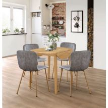 Hallowood Furniture - Ledbury Small Dining Table and 4 Chairs, Round Drop Leaf Table and Grey Leather Effect Chairs, Wooden Folding Table and Chairs