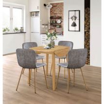 Hallowood Furniture - Ledbury Small Dining Table and 4 Chairs, Round Drop Leaf Table and Grey Leather Effect Chairs, Wooden Folding Table and Chairs