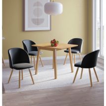 Hallowood Furniture - Ledbury Small Dining Table Set for 4, Drop Leaf Table in Light Oak Finish & Dark Grey Chairs, Wooden Folding Dining Table &
