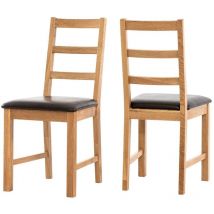 Solid Oak Small Dining Chairs Set of 2, Dining Chairs with Bonded Leather Seat Pad, Modern Ladder Back Wooden Dining Chairs, Dining Room Chairs