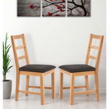 Hallowood Furniture Oak Dining Chairs Set of 2 with Charcoal Grey Linen Fabric Seat Pad, Modern & Stylish Ladder Back Solid Wooden Oak Small Kitchen
