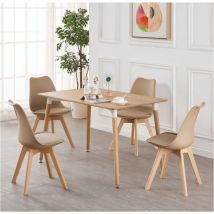 Halo Lorenzo Dining Set - an Oak Wooden Dining Table and Set of 4 Vanilla Polypropylene Dining Chairs - Dining Room Kitchen