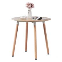 Single Round Dining Table, Solid Wood Legs and Plastic Top, Oak - Oak