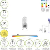Halogenlampe G-9. 48 w. 740 Lumen. Warmes Licht (3.000o k)