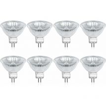 WAY - Halogenlampe GU5.3 MR16 35 w 12 v Warmweiß 2800 k dimmbar, Glasabdeckung 400 Lumen, 2-poliger Spot-Ersatz, 8 Stück