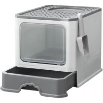 Bac à litière pliable pour chat,Maison de Toilette pour Chat,avec Toit Ouvrant et Pelle,gris - Haloyo