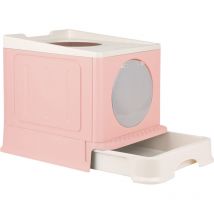 Bac à litière pour chat avec couvercle pelle,pliable toilette pour animaux de compagnie,chat toilette,rose - Haloyo
