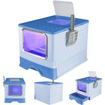 Bac à litière pour chat, Stérilisation Maison de toilette pliable pour chat, tiroir à litière coulissant, pelle ,52x39x39cm, bleu - Haloyo