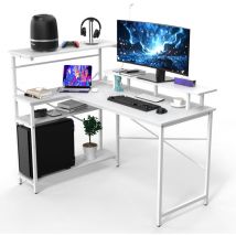Haloyo - Bureau d'ordinateur avec prise intégrée, Bureau d'Angle Gaming Informatique, Table Gamer, 100x55x75cm, blanc