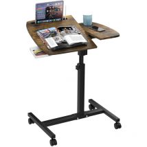 Haloyo - Bureau d'ordinateur avec roulettes,Bureau Mobile, table d'étude pour chambre à coucher, table de lit, 60x40x59-89cm, brun