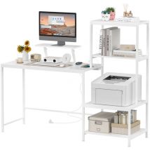 Haloyo - Computerstisch, Gaming-Computerstisch, Computerarbeitsplatz mit integrierter Steckdose, geeignet für Computer, Maße: 98x48x125cm, weiß