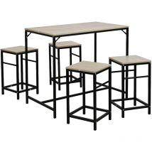 Haloyo - Ensemble Table de Bar,Set de 1 Table + 4 Tabourets acier et décor bois,Chêne doré