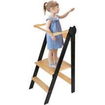 Haloyo - Faltbarer Lernturm für Kleinkinder, Babyhochstuhl, Lernturm, Sicherheit, 88 x 45 x 45 cm, Schwarz