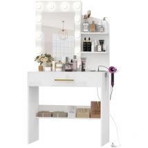 Frisiertisch, Schminktisch mit Spiegel und Hollywood LED-Lampen, Kosmetiktisch, 80x40x145,5cm, Weiß - Haloyo