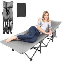 Klappbares Campingbett,mit Seitentasche aus Oxford-Gewebe und stabilem Stahlgerüst,ideal für Garten Camping,71x190x35cm,grau - Haloyo