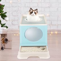 Lettiera per Gatti con Coperchio,con calotta,tipo di cassetto,contenitore per sabbietta per gatti,48 x 39 x 34 cm,azzurro - Haloyo