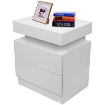 Haloyo - Moderner Nachttisch mit 2 Schubladen und LED-Beleuchtung, Beistelltisch für Wohnzimmer & Schlafzimmer, 45×35×52 cm, weiß