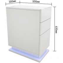 Moderner Nachttisch mit 3 Schubladen, LED-Beleuchtung und Steckdose, Beistelltisch für Wohnzimmer & Schlafzimmer, 50×30×63 cm, weiß - Haloyo