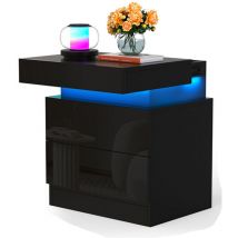 Nachttisch mit 2 Schubladen und 16-farbiger LED-Beleuchtung, Nachttisch, Telefontisch, Steckdosen für Wohnzimmer, Schlafzimmer, Büro, 40 x 35 x 52