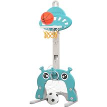 Haloyo - Panier de Basket pour Enfant, 3 en 1 Centre d'Activité Sportives avec Basketball, Football, Hauteur Réglable, Rack de Jeu Cloud Bleu Clair