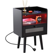 Haloyo - Table de Chevet avec avec Tiroir et Compartiment Ouvert, Meuble Chambre à Pieds en Bois, Table de Nuit, Table d'Appoint de Style Moderne,