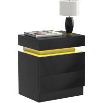 Table de Chevet Moderne à 2 tiroirs avec lumières led, Table de Nuit, pour Salon, Chambre à Coucher, 45x35x52cm, noir - Haloyo