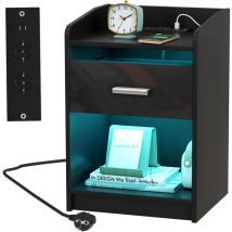 Haloyo - Tables de Chevet, Table d'appoint avec Station Charge, Table de Nuit avec led, avec tiroir, poignée, compartiment ouvert, 40x35x58cm, noir