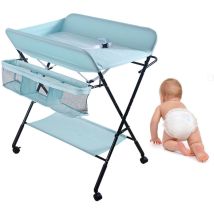 Haloyo - Tavolo pieghevole per pannolini con cintura di sicurezza, tavolo portatile per allattamento, metallo e tessuto Oxford, (Azzurro cielo)