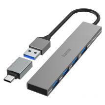 Hub usb, 4 ports, usb 3.2 Gen1, 5 Gbit/s, ultraslim avec adaptateur usb-c (00200141) - Hama