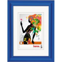 Bilderrahmen Malaga Blau 15 x 20 cm – Kunststoffrahmen mit Passepartout – Tischaufsteller und Aufhängevorrichtung