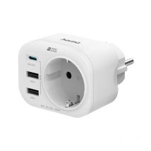 Hama - multiprise 4 prises, 1 usb-c pd, 2 usb-a, 1 contact de protection, 20W