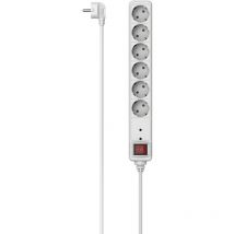 Hama - multiprise 6 positions schuko, fiche schuko, câble 1,4 mètres, blanc, avec interrupteur et protection contre les surtensi
