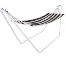 Detex Hamac en tissu avec support 274x82cm hamac suspendu sur pied pliable capacité de 150kg 1 personne exterieur jardin Noir