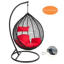 Estexo - Fauteuil suspendu avec support et coussins rouge en polyrotin noir