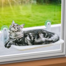 Tigrezy - Hamac Chat Fenetre Pliable Lit pour Chat avec des Ventouses Stables Tapis réversible Jusqu'à 18kg (White M-52x30x20cm)