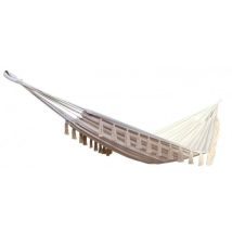 Hamac double écru avec pompons – Longueur 350 cm – Largeur 160 cm – Charge maximale 160 kg – Jardin piscine