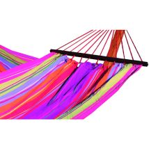 Couleurs Du Monde - Hamac Raye Vert Lilas 100% Coton Avec Barre D'Ecartement