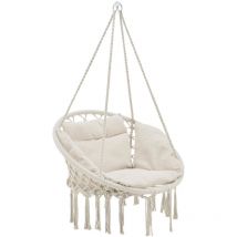 Helloshop26 - Hamac siège rond avec coussin chaise suspendue jusqu'à 150kg d'assise 60 cm crème
