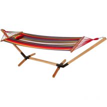 Harms - Hamac suspendu transat transat surface de couchage transat de jardin, bois dur coton rouge multicolore, LxPxH 310x100x100cm